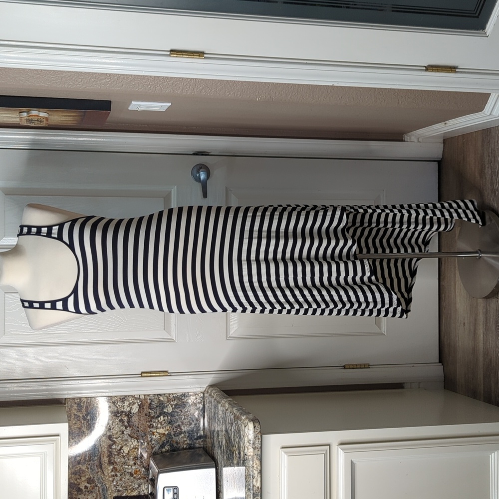 Michael Kors navy blue and white striped maxi dress made of rayon and spandex